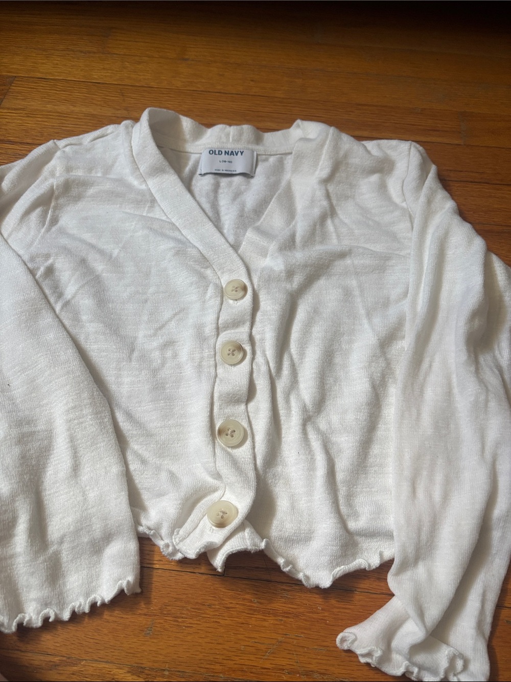 Old Navy White Ruffle-Hem Button Cardigan
